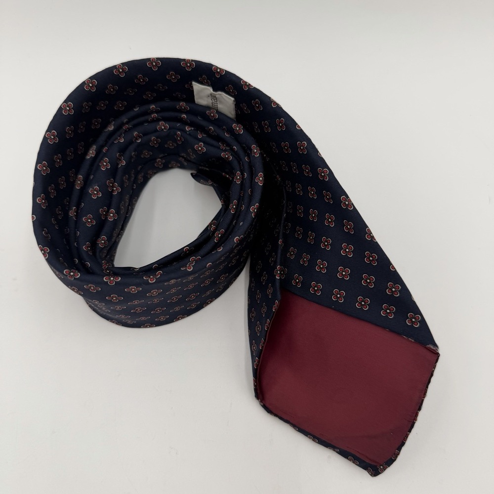 Pierre Balmain Vintage Navy Blue Floral Medallion 100% Silk Tie 58" *See Photo - Picture 2 of 8